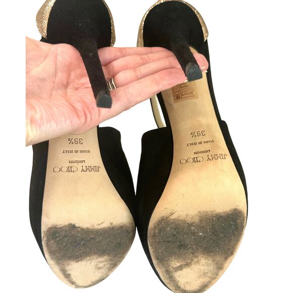 Jimmy Choo Black Suede & Gold Glitter Platform Pumps IT 39.5 US 9.5 - Picture 7 of 10